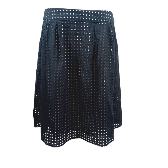 Dennis Basso Black Eyelet Pleated Skirt, White Lining, Size 14, Pockets, Classic - Picture 1 of 12